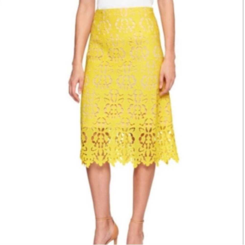 Banana Republic Bright Yellow Laser-Cut Pencil Skirt